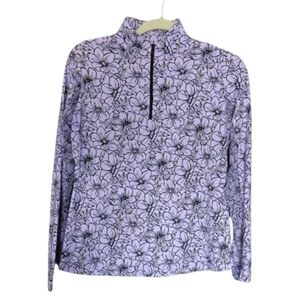 Womens IBKUL Long Sleeve Mock Neck Top Lavender Navy Athletic Wear Diana Print S